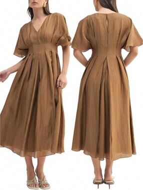 a line long sleeve formal dress Pleated Long A-Line Formal Dress with Bell Sleeves Red / 10